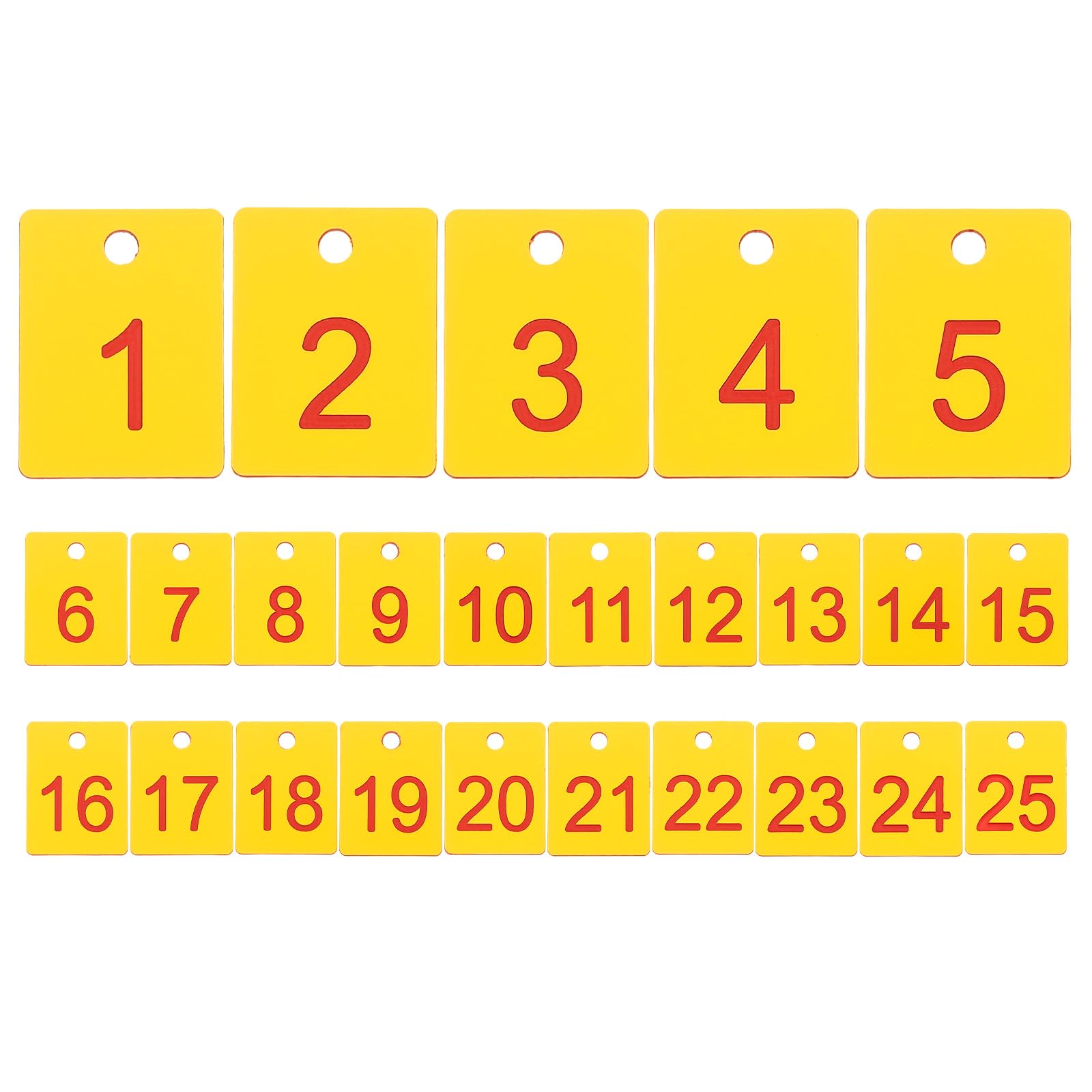 PATIKIL 25PCS Rectangle Number Tags 1-25, 3x4CM Table Number Key Tags Plastic Numbered with Hole for Organizer Drawing Prizes Field Sales Clothes Labels, Yellow Red