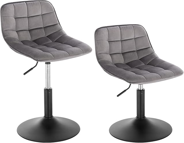 WOLTU Dressing Stool Swivel Velvet Modern Breakfast Dining Chair Rotatable Stool for Kitchen Counter Clinic, Dark Grey Bar Stool, Adjustable Gas Lift(38-49,5cm) BH300dgr-2-UK