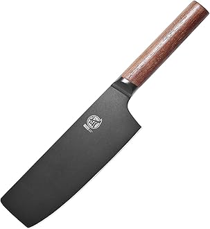MITSUMOTO SAKARI 7 inch Japanese Nakiri Chef Knife, Professional Black Titanium Coated Vegetable Kitchen Knife, German Premium Alloy Steel Cooking Chef's Knives (Walnut Handle)