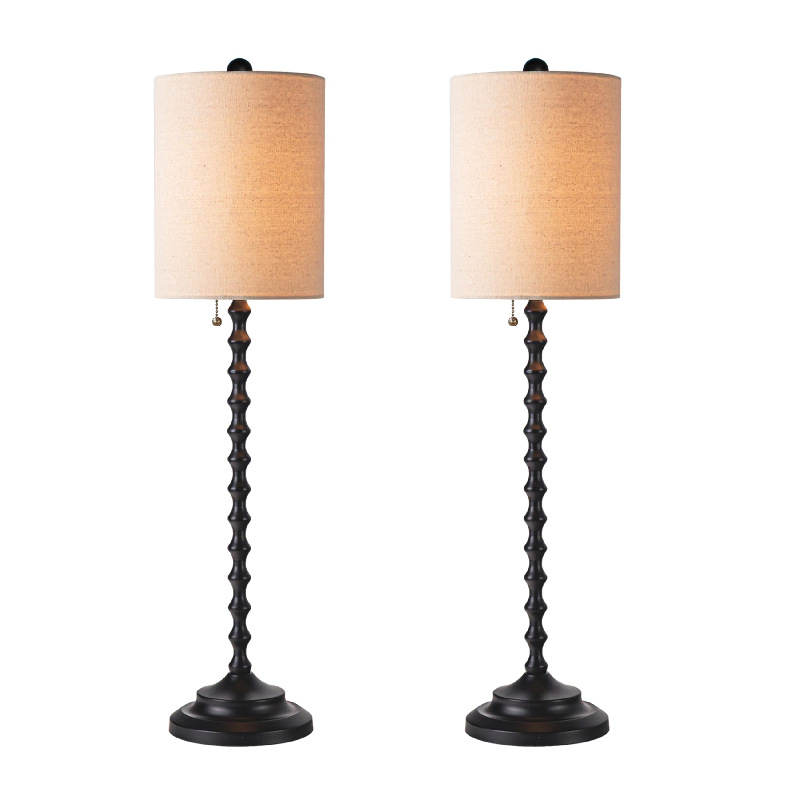 buffet lamps set of 2, 30" tall table lamps for living room end table, rustic farmhouse lamps with metal bases & linen shades, table lamps for entryway, sideboard table at dinning room