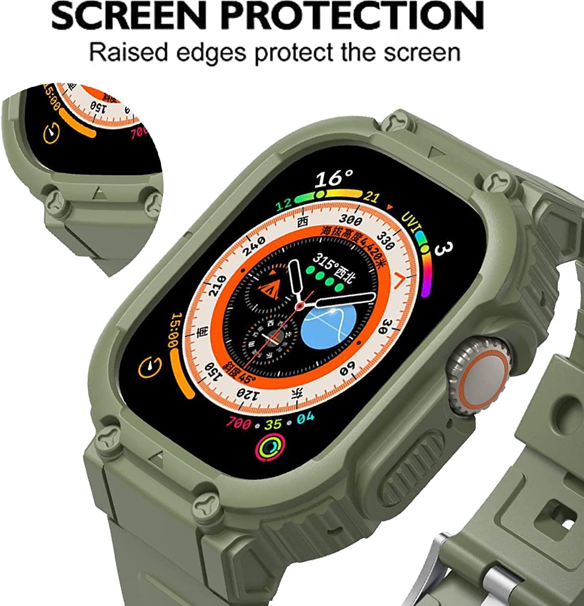 Kompatibel mit Apple Watch Ultra/Ultra 2 49mm Gehäuse mit Armband,Stoßfestes TPU-Sportarmband für iWatch Ultra 2/Ultra 49mm Armband für Damen und Herren