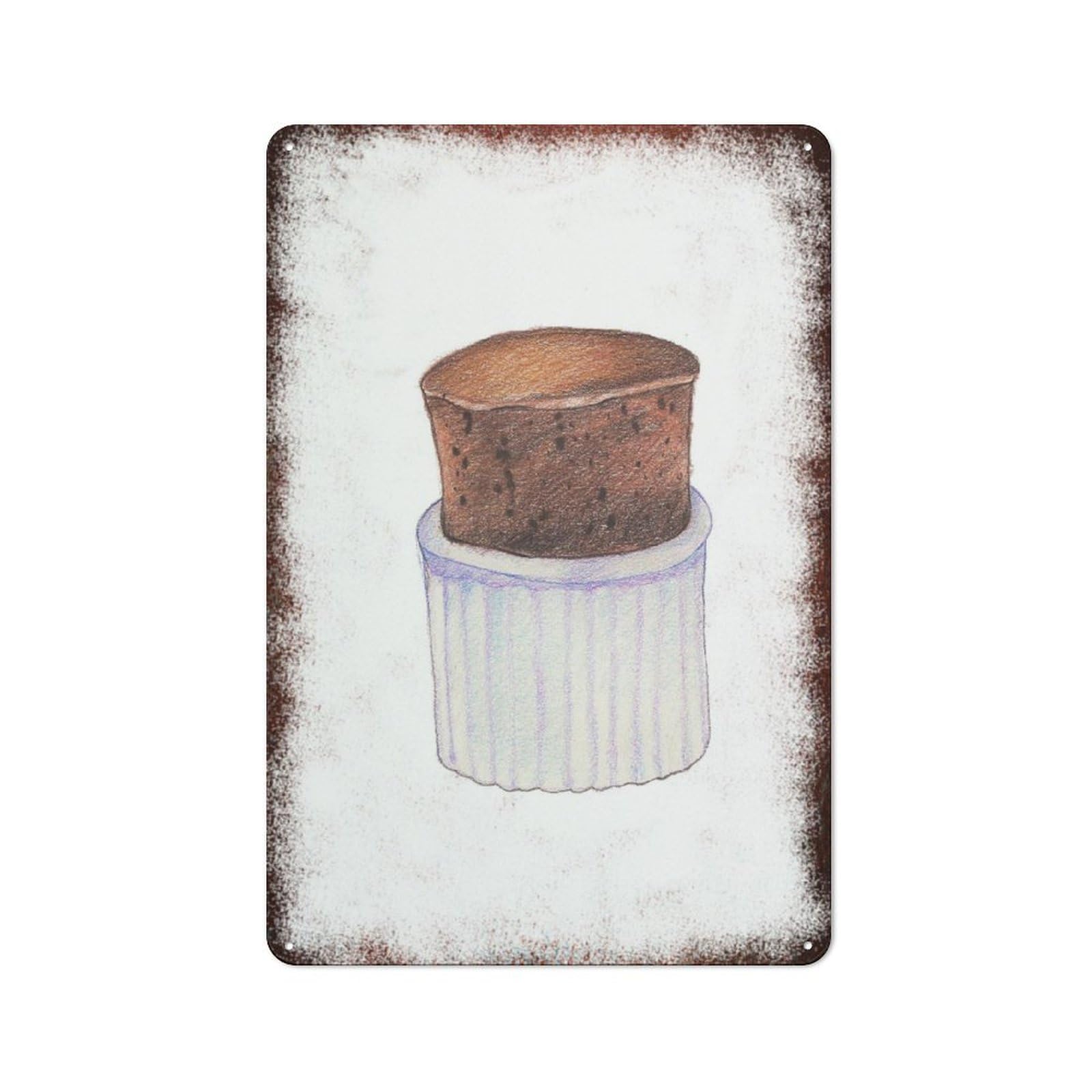 Metal Tin Sign Chocolate Souffle Minimalist Watercolor Pattern Vintage Rustic Wall Art Kitchen Bathroom Bedroom Living Room Cafe Farmhouse Office Garage Home Bar Laundry Room Porch Patio 12x16 Inch