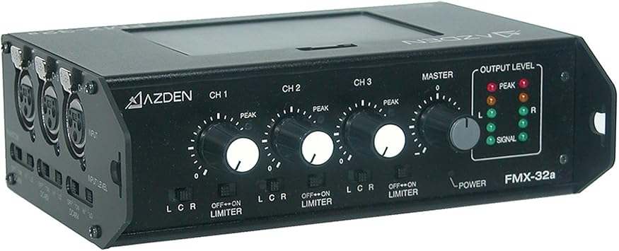 Azden FMX-32A 3-Channel Portable Field Mixer with 3 XLR Inputs & Switchable Phantom Power