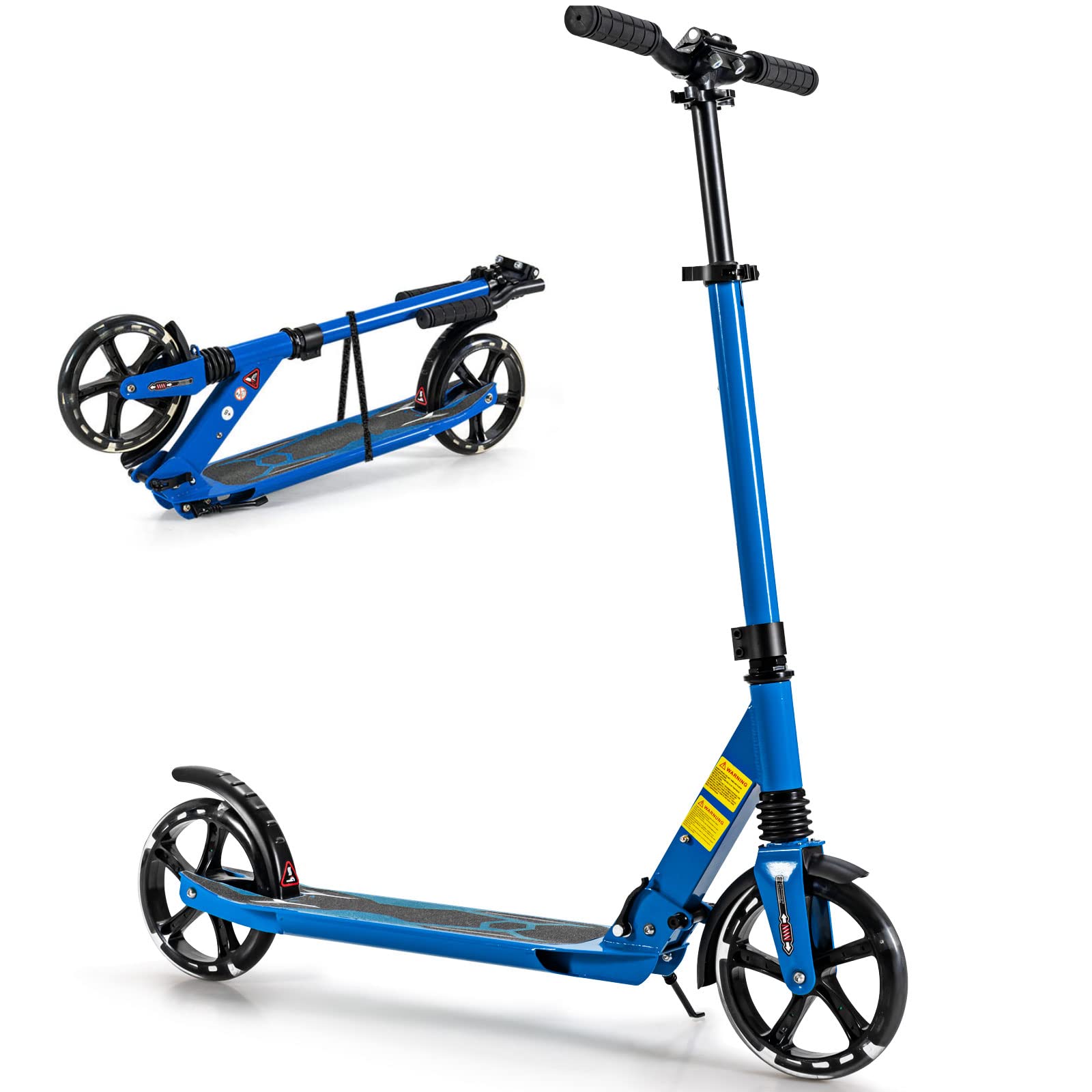 SPOTRAVEL Kick Scooter, Adjustable Folding Kids Scooter with Light Up LED Wheels and Shock-Absorbing System, Lightweight Aluminum Sport Scooter for 8+ Teens Adults (Blue)