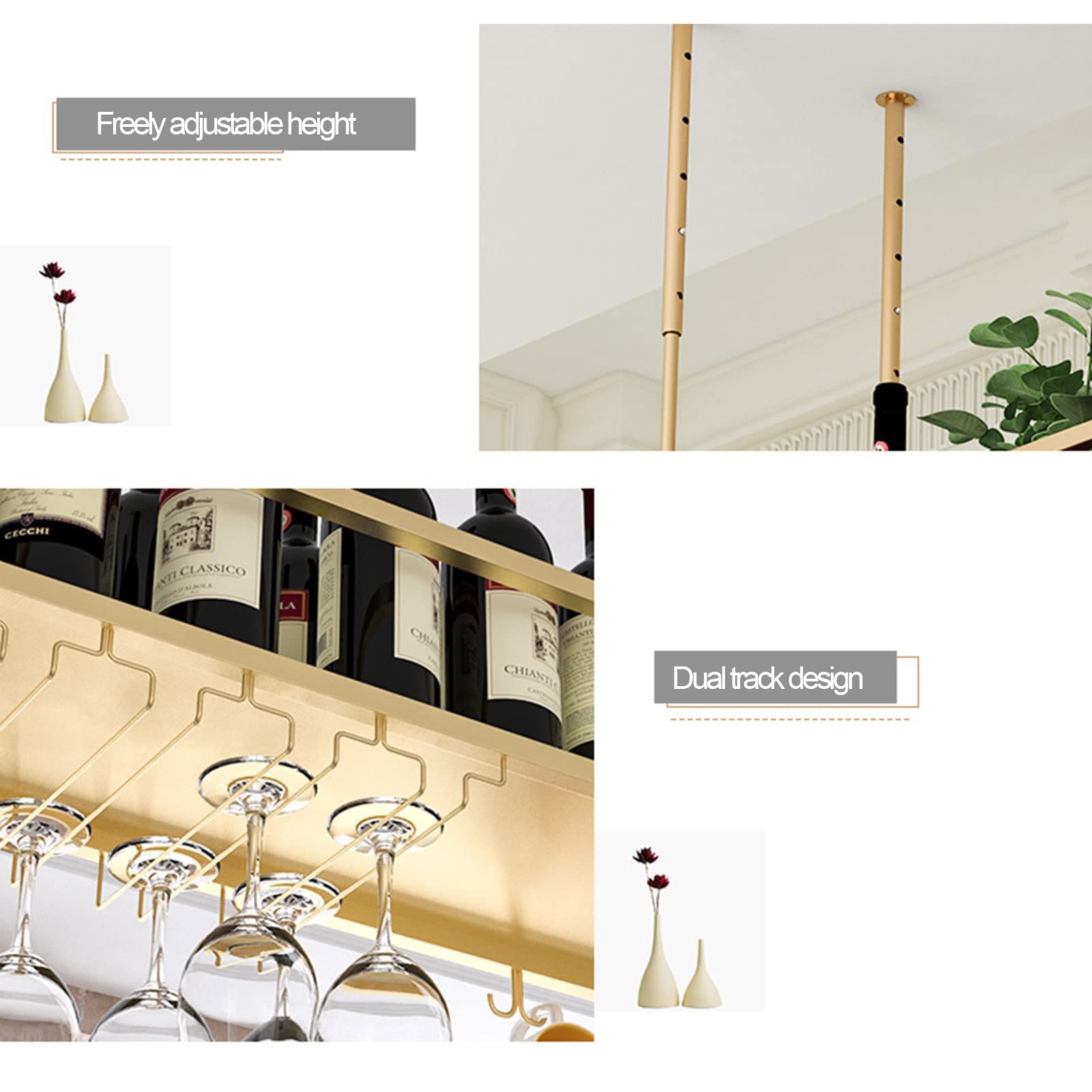 Przemysłowy regał na wino z metalu do montażu na ścianie w stylu vintage, wiszący regał na kieliszki do wina pod szafką, regał do baru domowego, restauracji, kawiarni, kuchni, wyposażenia i