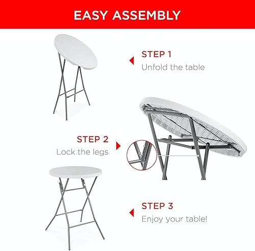 Miniatura 8 de PRO&Family Mesa plegable redonda de plástico de 31.5 in (1, blanca, 32 pulgadas)