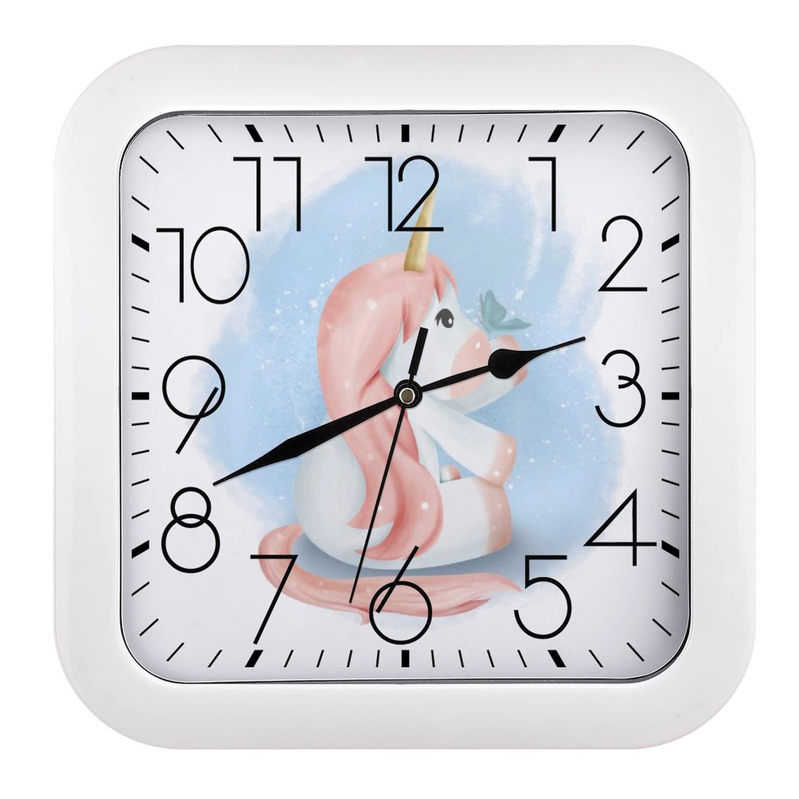 Horloge murale carrée grands chiffres papillon licorne pour cuisine