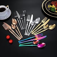 Vista 4 de Juego de 16 cubiertos de acero inoxidable con mango de cintura pequeña, cubiertos de acero inoxidable, cuchillos, tenedores, cucharas para 4