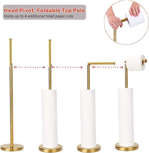 Miniatura 6 de Soporte de papel higiénico, soporte de papel higiénico de pie con reserva para 4 rollos de repuesto, base resistente, estante de almacenamiento de