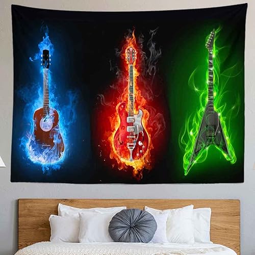 Miniatura 4 de BULOR Tapiz de pared de guitarra roja, verde y azul, guitarra eléctrica, arte de pared, instrumentos musicales, tapiz para colgar en la pared,