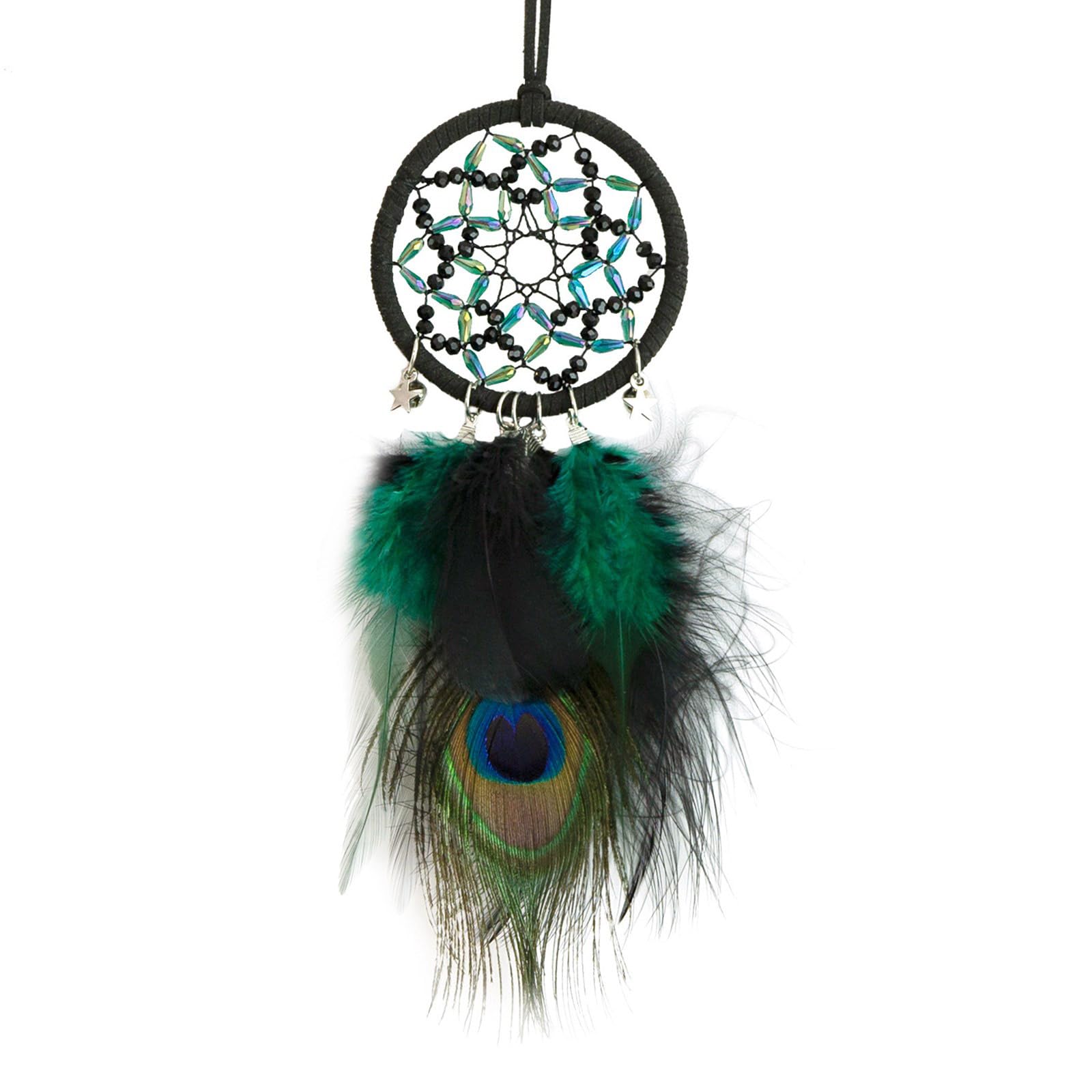 Xjdzineq Peacocks Feathered Dreamcatchers Ornament with Handcrafts Beads and Star Pendant for Bedroom or Living Room Wall Hanging Feathered Hanging Pendant