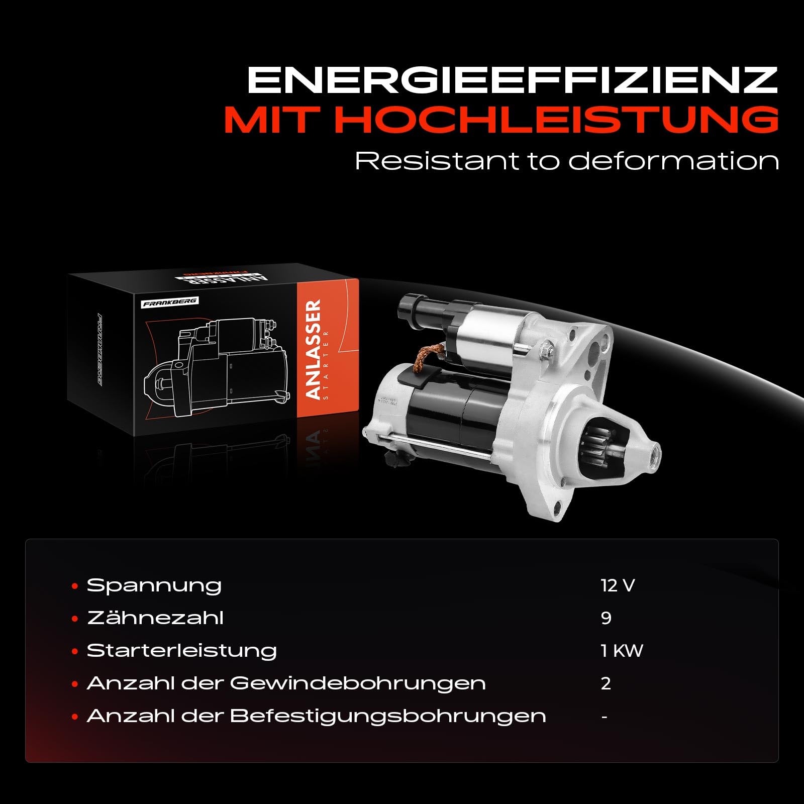 Frankberg Motorino d'avviamento per auto 1 kW 12 V 9 denti 17957 | 17957N; Compatibile con: Civic VIII Hatchback FK FN, CR-V III RE, FR-V BE, Accord VIII CU, Accord VIII Estate CW