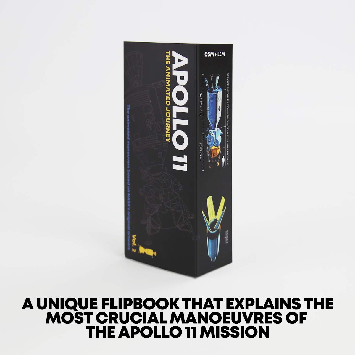 Flipboku Apollo 11: The Animated Journey - Vol 2 - cleveres Daumenkino mit 6 animierten Bildsequenzen der ersten Mondlandung - mit Augmented Reality 3D Modell der Mondlandefähre