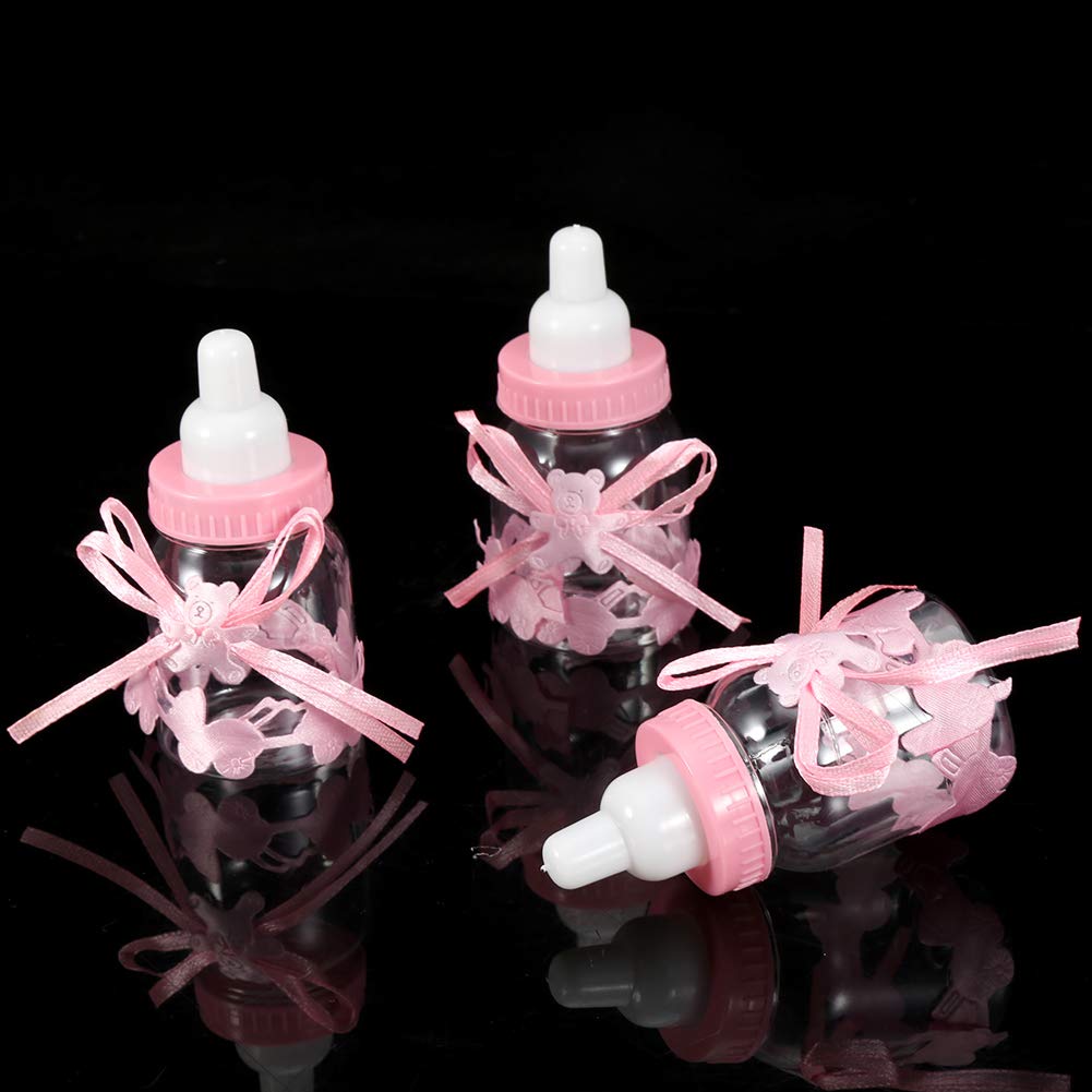 Lot 24 Biberons Remplissables Rose Baby Shower - Boîtes à Bonbons Miniatures Avec Nœud Et Ruban, Décoration Baptême