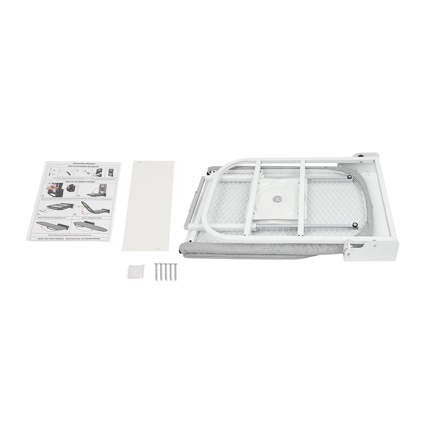 Asse da stiro pieghevole, montaggio a parete, girevole a 180°, salvaspazio, per camera da letto, guardaroba, piccoli appartamenti, 93 x 31,5 cm (grigio)