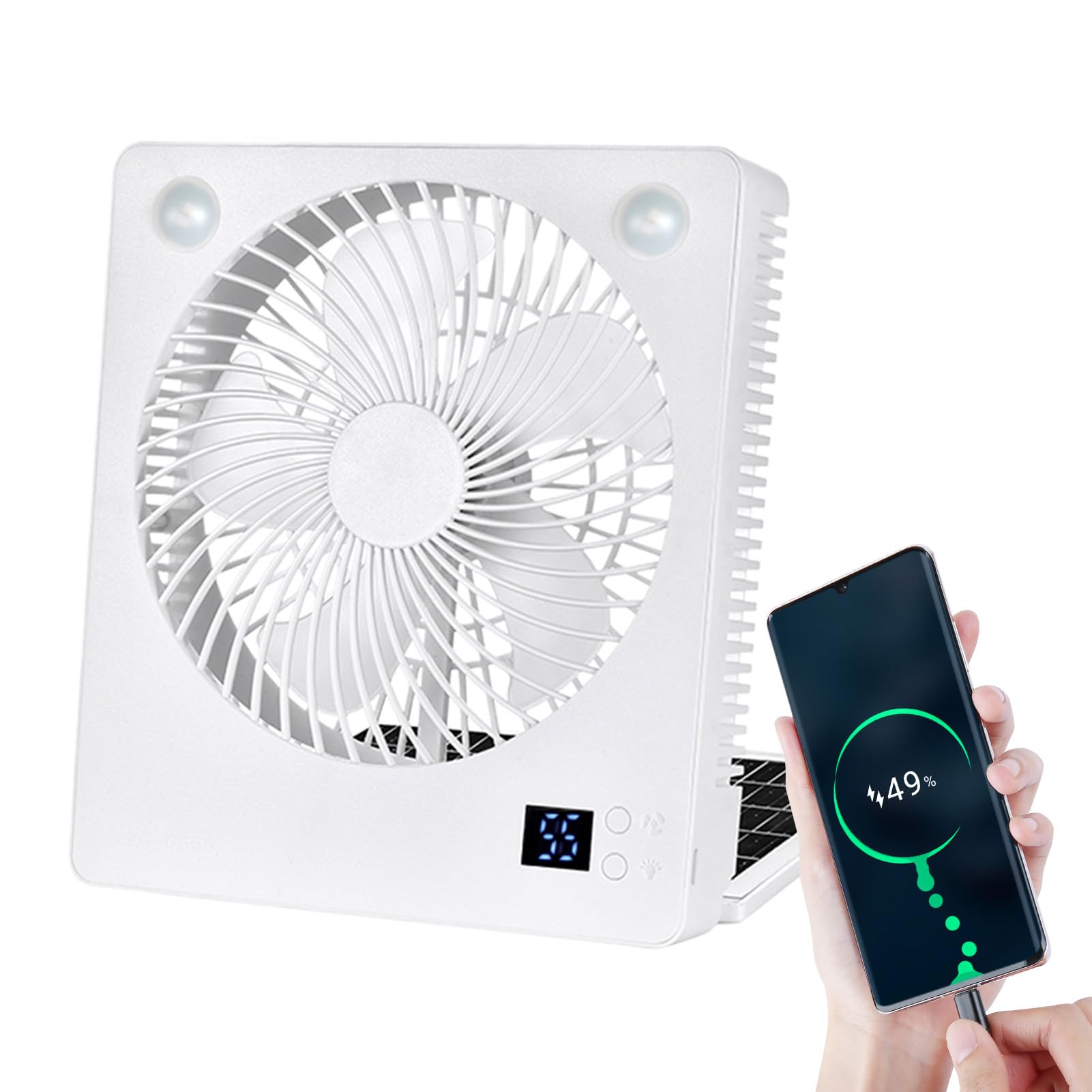 Ventilateur solaire portable rechargeable pliable avec lampe LED pour camping et voyage