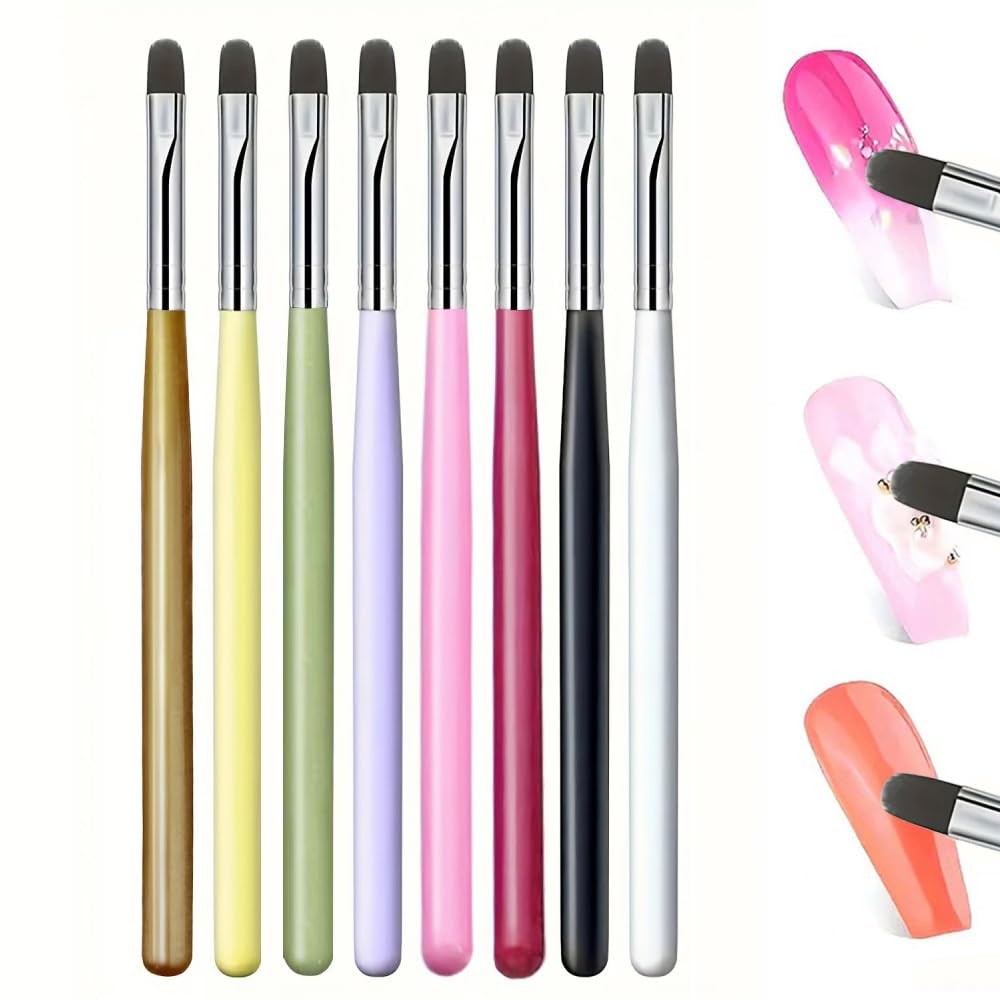 8PCS Gel Nail Brush Set, Oval Shaped Brushes for Nail Tips Builder & Overlay, Sculpting, Poly Gel & Extensions, Colorful Handle Manicure Painting Pen for DIY & Salon Use