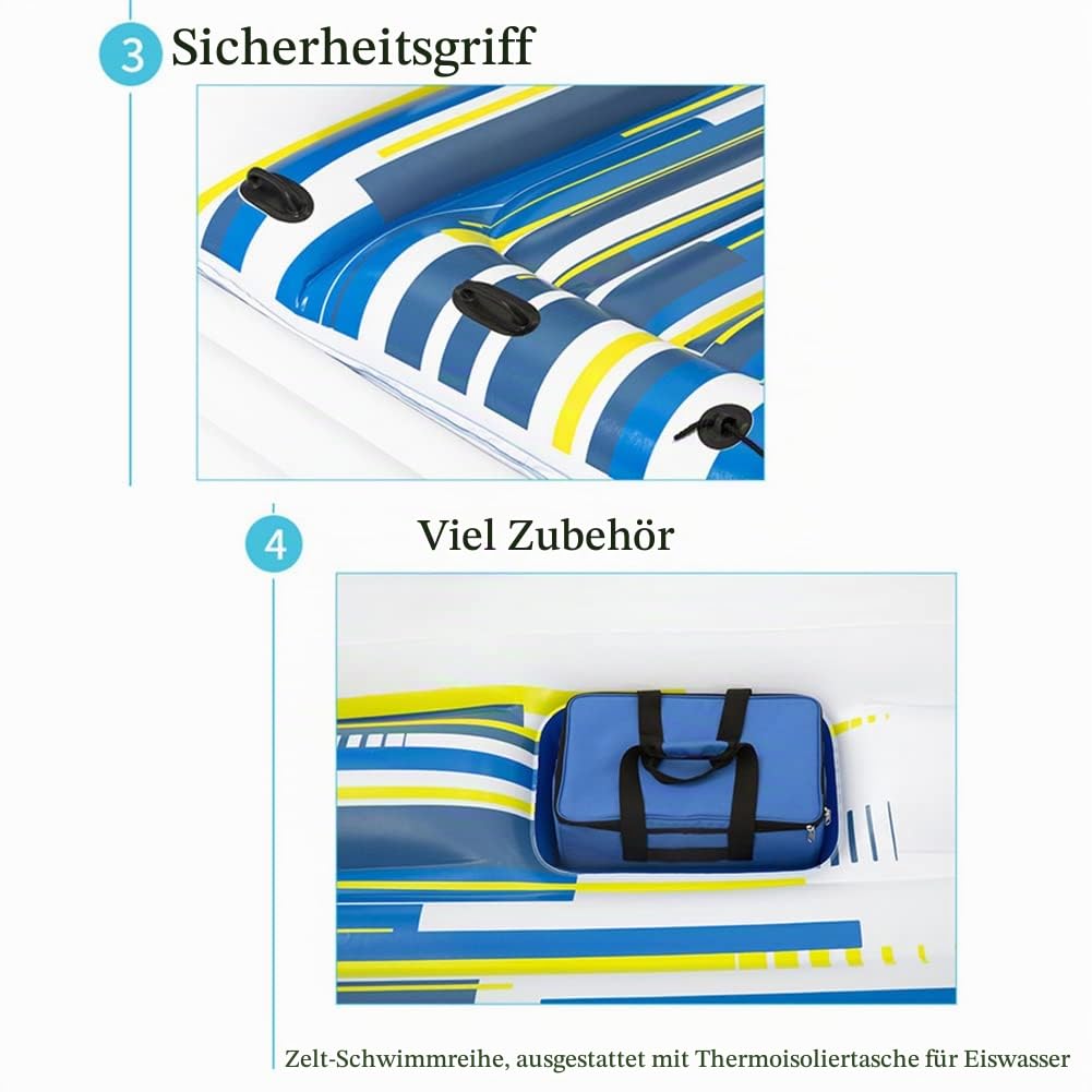 Aufblasbare Insel, aufblasbarer Schwimmer für den Pool, schwimmende Reihe für 6–8 Personen, große schwimmende Insel für mehrere Personen mit Sonnenschirm, für Erwachsene, Kinder, Wasserurlaub, Party