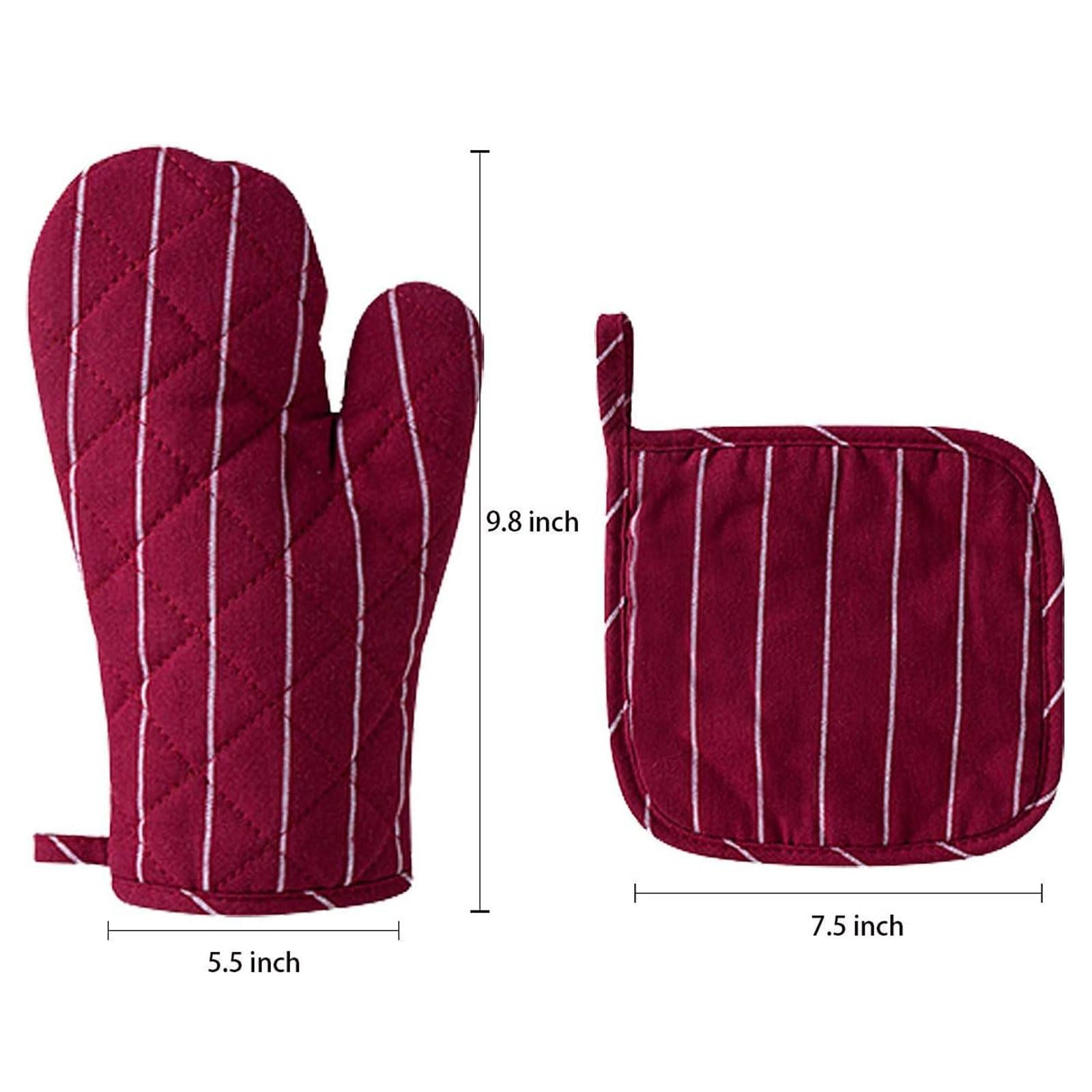 Juego de 4 guantes de horno y soportes para ollas, resistentes al calor, con agarradera, guantes de microondas resistentes al calor, seguros para hornear, cocinar, barbacoa (rojo)