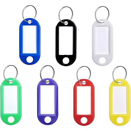 70 pcs Key Tags with Ring 7 Colours Plastic Key Tags Key Labels Coloured Key Tags, Tags with Key Rings as Key Fobs Luggage Pet Name Memory Stick Tags