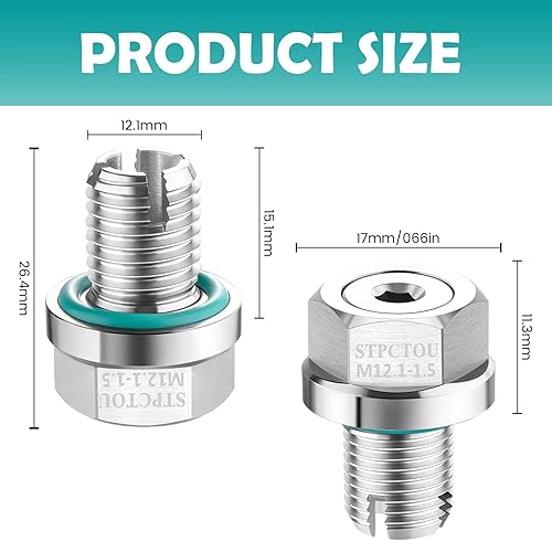 Miniatura 2 de M12.1-0.059x 0.591 in Tapón de drenaje de aceite de gran tamaño, kit de reparación de rosca de bandeja de aceite autorroscante de acero inoxidable