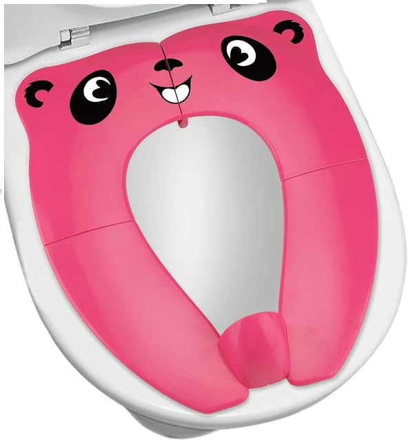 [Upgrade Version] Foldable Potty Seat - RIGHTWELL Travel Toilet Seat, Toilet Training Seat Portable Toilet Seat Toddler PP Material with Carry Bag (B, Pink)