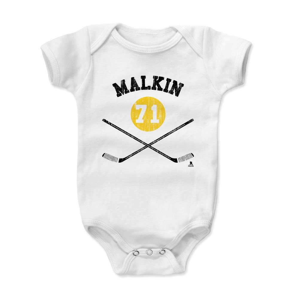 500 LEVEL Evgeni Malkin Baby Infant One Piece Bodysuit (12-18 Months, White) - Evgeni Malkin Sticks Y