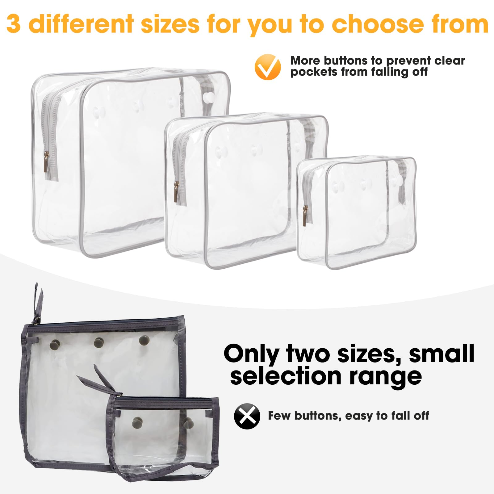 3 Packs Clear Bogg Beach Tote Bag Accessories-clear Designer Zipper Insert Bag(for 19*15*9.5 and 15*13*5.25), Travel Makeup Clean Toiletry Brush Organizer Cosmetic Divider Storage Inner Pouch (Grey)