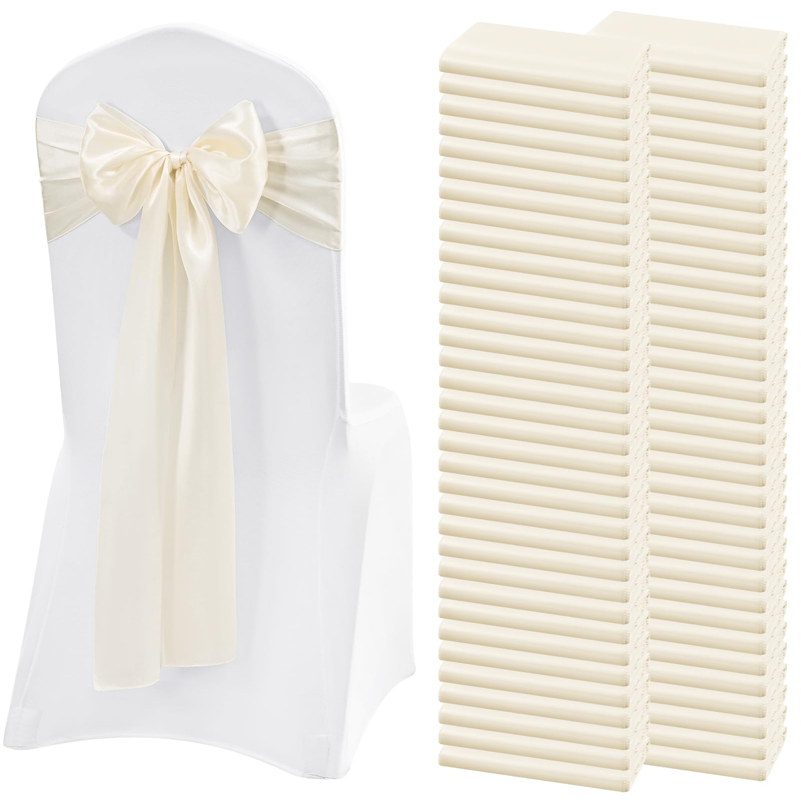 Lykoow 100 Pieces Ivory Satin Chair Sashes for Wedding Reception Party Hotel Home Kitchen Decoration-Ivory