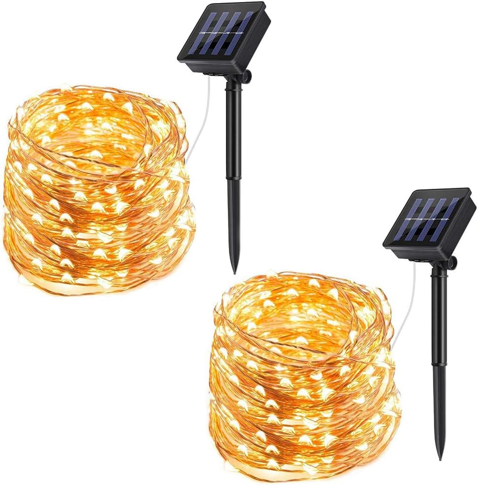 ECOWHO Solar String Lights Outdoor, 72ft 200 LED Solar Powered Fairy Lights Waterproof Decorative Lighting for Patio Garden Yard Party Wedding (Warm White，2Pack)