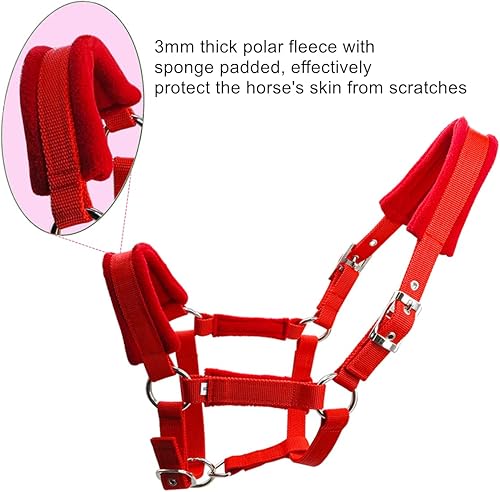 Miniatura 3 de UNISTRENGH Cabestro ajustable para caballos con forro polar y cojines esponjosos, cabestres de cuerda de equitación, cuello de caballo ecuestre con