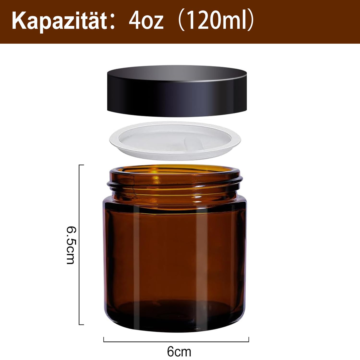 YBCPACK 12 barattoli per crema da riempire da 120 ml, in vetro marrone con coperchio, per creme, lozioni e cosmetici
