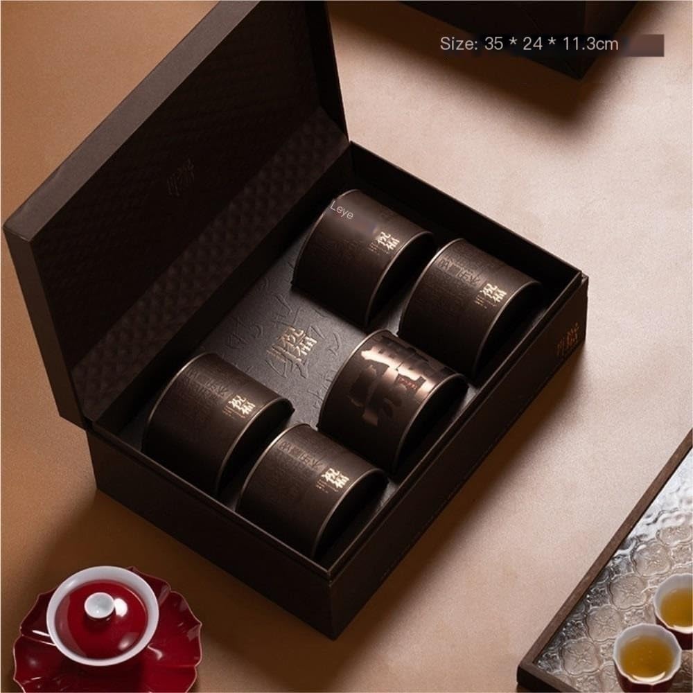 HLTYGWX Küchenkanister, große Tee-Aufbewahrungsdosen, runde kleine Eisendosen, versiegelte Küchendosen, Leere Dosen, Retro-Tee-Set, fünf Dosen, Geschenkbox-Set, Tee-Aufbewahrungsbehälter (A)