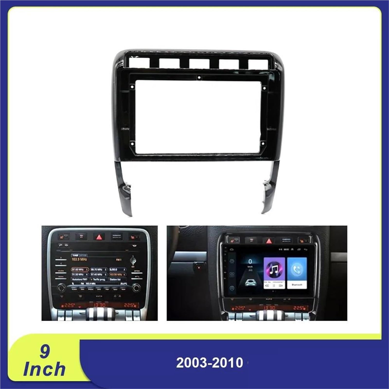 Générique Cadre de façade d'autoradio Cadre De Lecteur Navigation Stéréo Voiture Android 9 Pouces avec Câbles Faisceau Câblage pour Cayenne 2003-2010 Panneau D’autoradio | Frame cable
