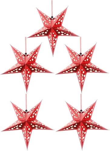 VALICLUD 5 piezas de papel estrella linterna pantalla para luz LED 3D techo parpadeo pentagrama pantalla boda fiesta Navidad hogar colgante
