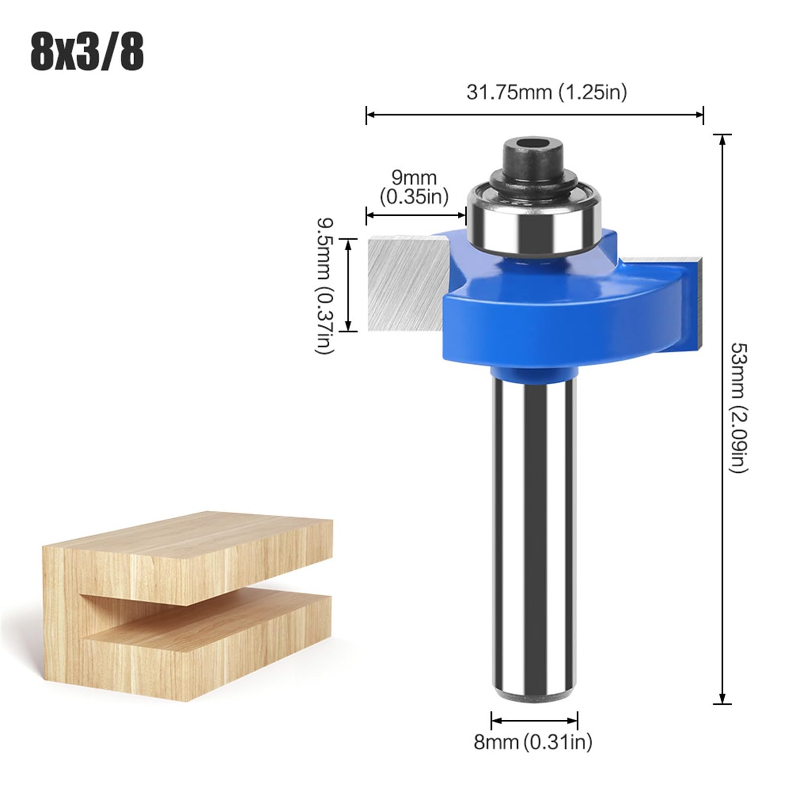 MACHSWON Router Bits 8mm Shank Tongue and Groove Router Bits Ball Bearing T-shaped Slotting Cutter 31.75mm Cut Diameter 3/8" Cut Length Milling Routing Bit Woodworking Cutting Tool Blue - Image 2
