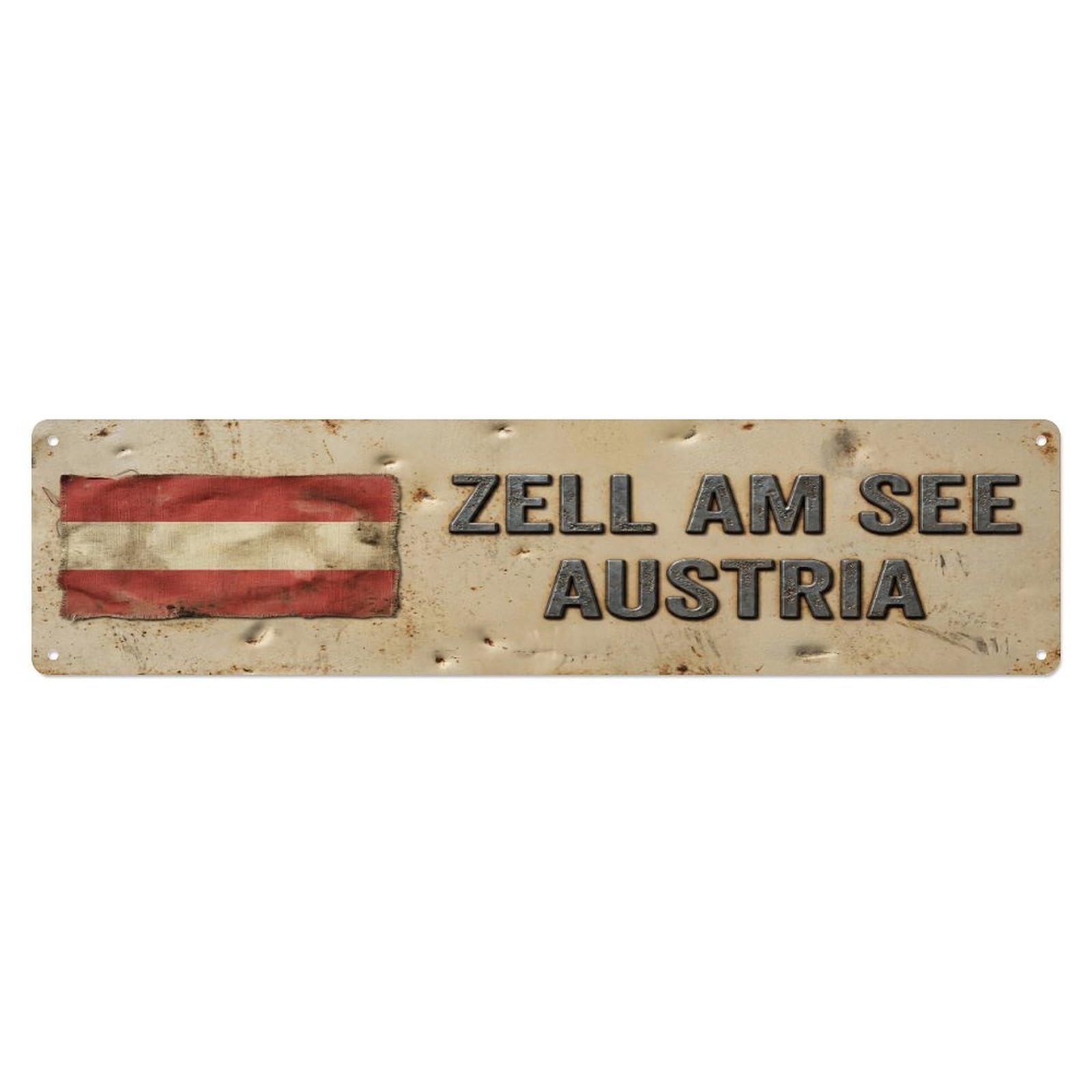 Metal Tin Sign Vintage Zell Am See Austria Flag Decor Rustic Travel