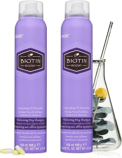 HASK Biotin Thickening Dry Shampoo Kits for all hair types, aluminum free, no sulfates, parabens, phthalates, gluten or artificial colors (4.3oz-Qty2)