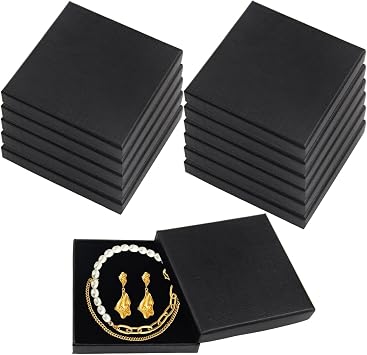 12 Pcs Black Gift Boxes 9x9x1.5cm Gift Box with Lid Cardboard Jewelry Display Box with Sponge for Jewellery Rings Necklace Earrings Presents Packing Storage and Display