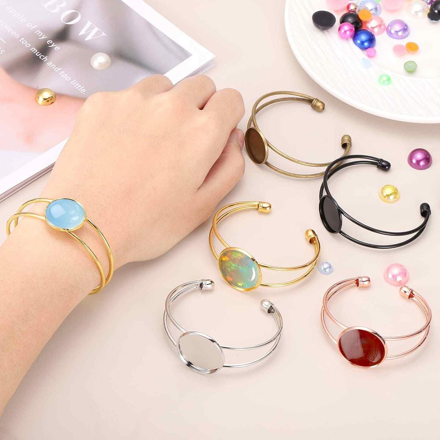 MECCANIXITY Bezel Tray Blank Bracelet Setting, Adjustable Round Tray Setting Blank Bangle for DIY Jewelry Making Crafting Bracelet - Image 6