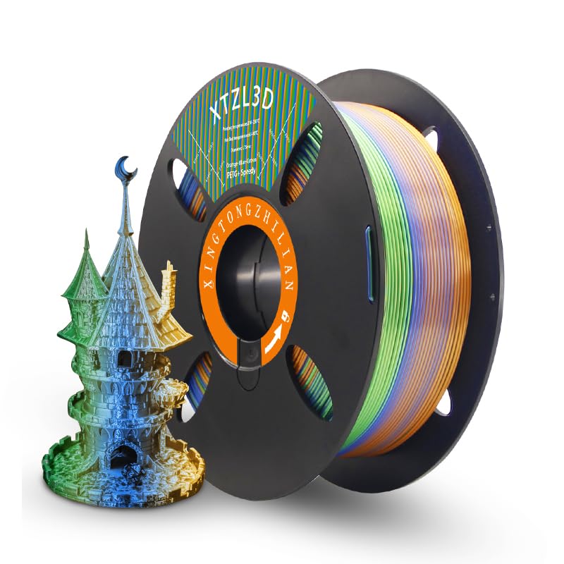 High-Speed Tri-Colour Orange-Blue-Green PETG 3D Printer Filament 1.75mm, Dimentional Accuracy +/-0.02mm, 1Kg Spool (Reus