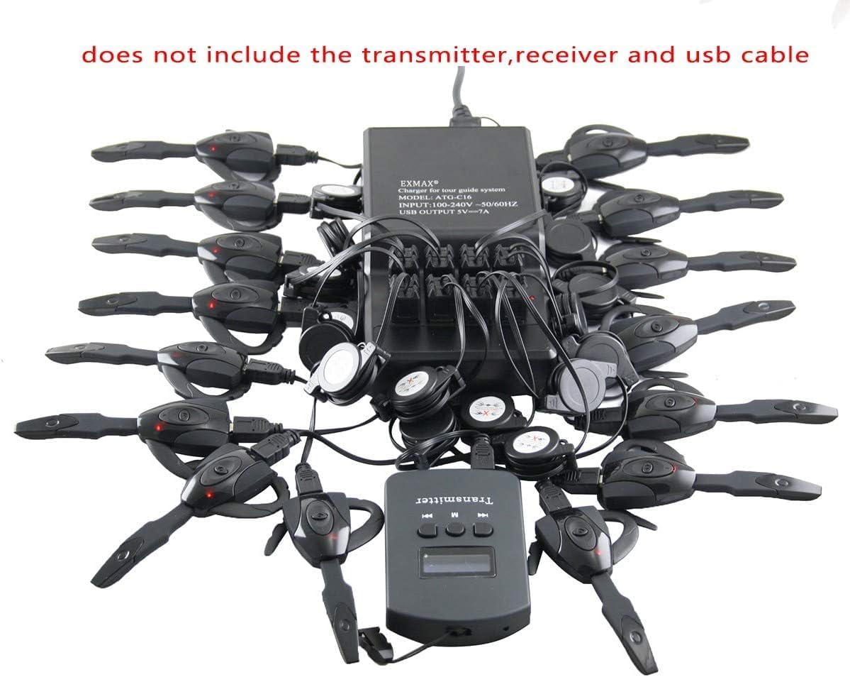 EXMAX ATG-C16 USB 16 Ports Multi-Function Charger USB Fast Charger Charging Station Base for ATG-100T EX-100 Wireless Tour Guide System