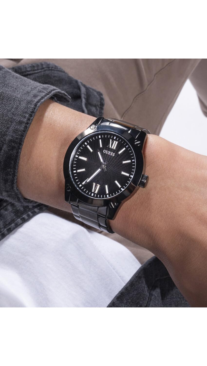 Guess Men's 44mm Watch - Black Strap Black Dial Black Case