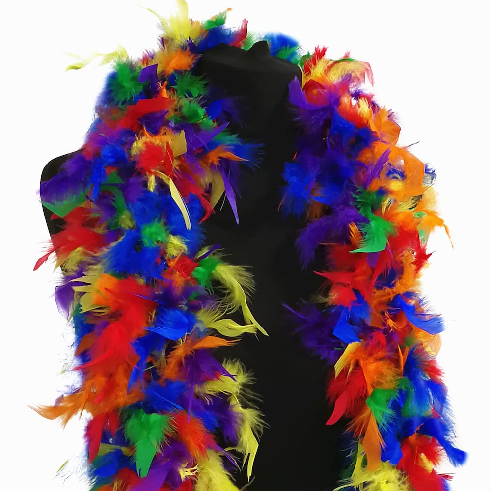 Feather Boa 80g 180cm Soft Turkey Feathers Fluffy Long Boas for Women Hen Party Fancy Dress Costume Burlesque Dance Showgirls 1920s Gatsby Flapper Halloween Christmas Photo Props (Multi-Coloured)