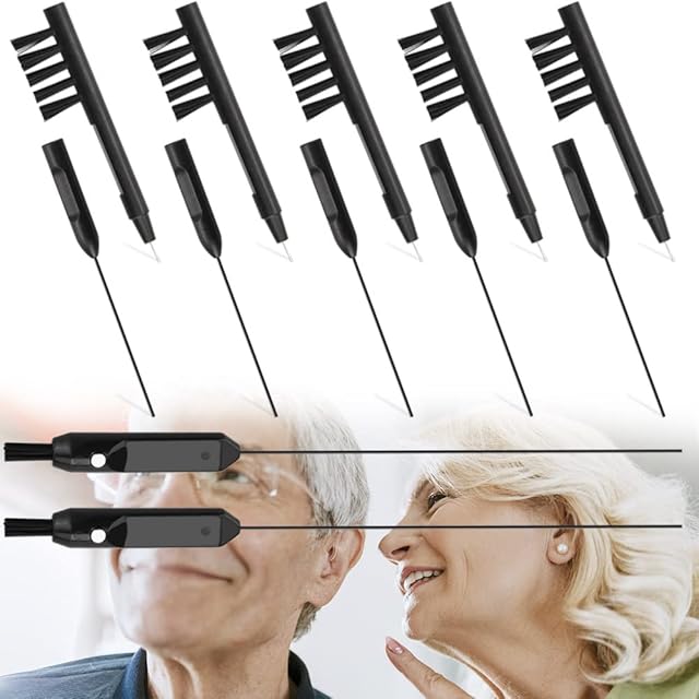 CAEEKER 12 PCS Hearing Aid Cleaning Kits, Cleaning Brush with Wax Loop and Magnet, Earpiece Earmold Vent Cleaner, Long Hearing Aid Vent Cleaning Tool Hearing Amplifier Cleaning Brush Wire (Black)