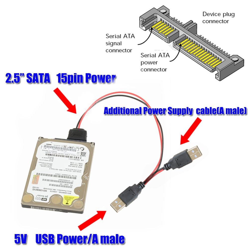 Mustpoint Cavo di alimentazione da USB a SATA per 2,5 '' SATA HDD SSD Hard Disk Driver Utile