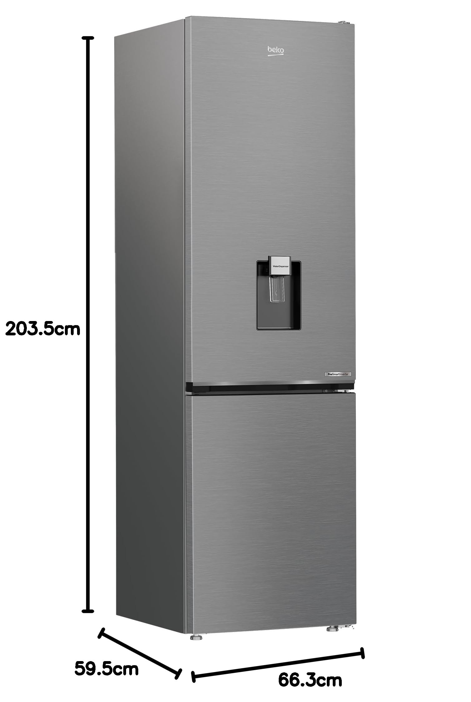 Beko B5RCNA406DHXB1 Kühl-/Gefrierkombination freistehend, 355 l Gesamtrauminhalt, 203,5 cm Höhe, No Frost & AeroFlow, Wasserspender mit Tank, ProSmart Inverter Kompressor, leise 35 dB, Edelstahl-Look