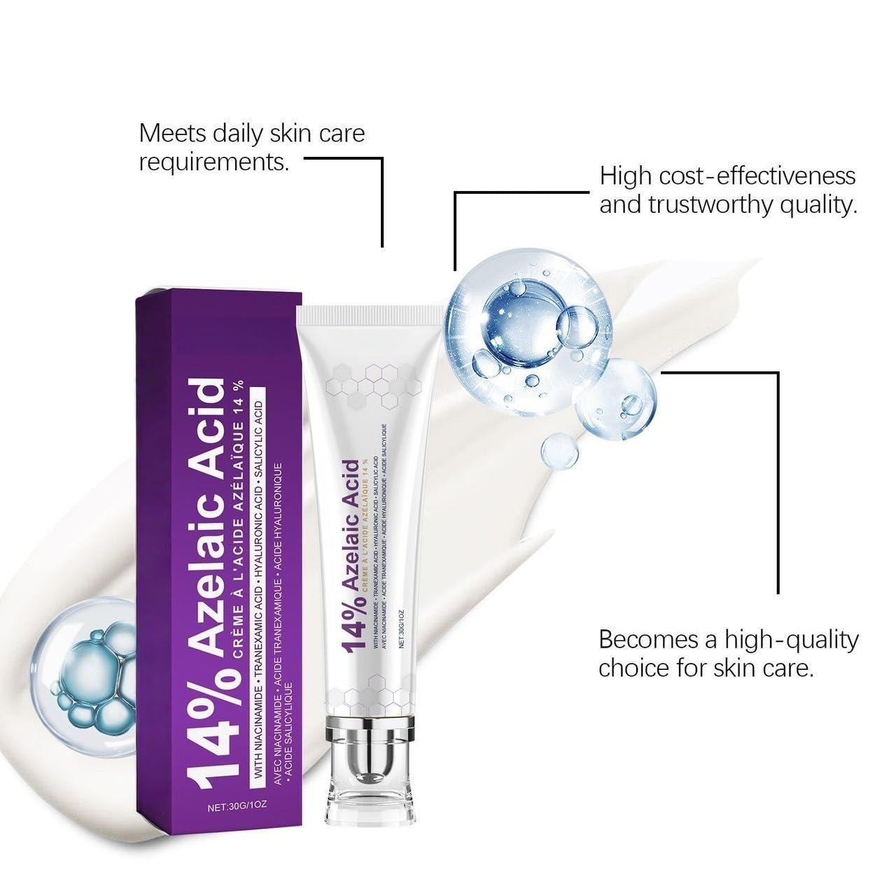 14% Azelaic Acid Cream for Face | Gentle Skin Care with Niacinamide, Tranexamic Acid, Hyaluronic Acid & Salicylic Acid | Hydrating & Soothing Facial Moisturizer for All Skin Types | 30g / 1oz - 5