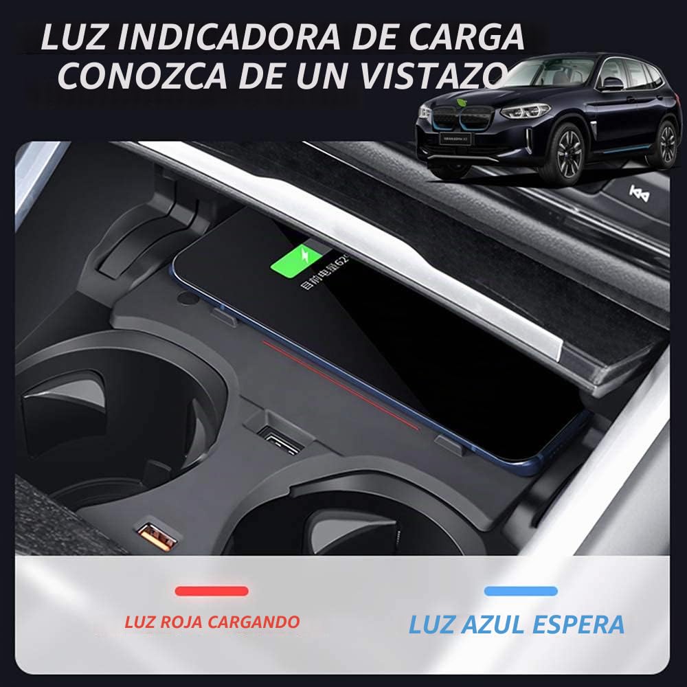 Cargador Inalámbrico Coche Auto para BMW X3/X4 2018 2019 2020 2021 Consola Central Panel, 15W Carga Rápida Auto Teléfono Cargador con QC3.0 USB Puerto para iPhone 12/11/X/8 Samsung S20/S10
