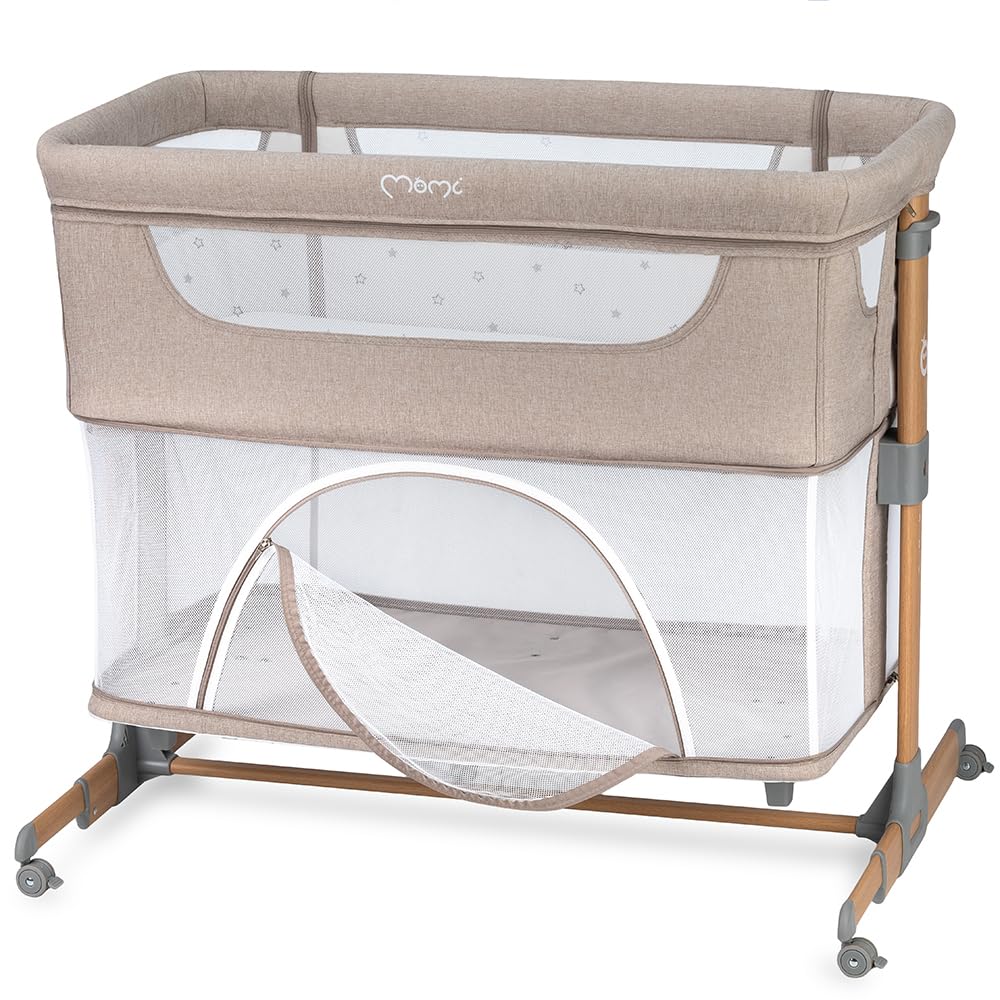 Momi Lettino multifunzione SMART BED 4-​in-​1, lettino co-​sleeping e box, per bambini fino a 15 kg di peso, con altezza regolabile a 5 livelli, con materassino, cinghie di fissaggio e rotelle